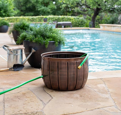 BIRDROCK HOME Water Hose Holder - Decorative Metal Pot, Indoor or Outdoor, Garden Storage Organizer, Patio Portable Bucket - Antique Copper, Holds up to 100ft Hoses, Medium No Lid