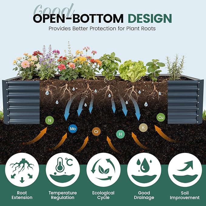G GOOD GAIN 8x4x2 ft Galvanized Raised Garden Bed Kit, Large Metal Planter Box Outdoor for Vegetables, Flowers, Herbs, 24" Tall 478 Gallon Capacity Deep Root Design, Grey