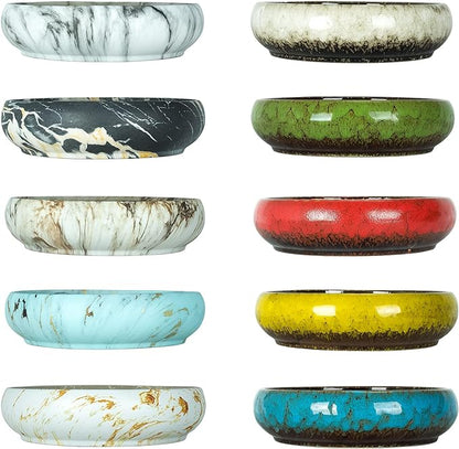 ARTKETTY Succulent Pot, Large Succulent Planters with Stand, 10 Inch Ceramic Bonsai Pots with Drainage Round Marble Cactus Flower Plant Bowl for Indoor/Outdoor