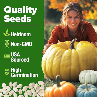 HOME GROWN Pumpkin Seeds for Planting - 5 Variety Mix - 40 Seeds - Heirloom Non GMO USA - Vegetable Garden - Edible & Jack O Lanterns - Connecticut Field Blue White Mini - Autumn Harvest