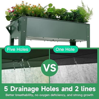Raised Garden Bed with Legs and Wheels Removable for Outdoor, 31.6 * 14.6'' Metal Planter Raised Box for Growing Vegetables Herb Flower in Patio (Green)