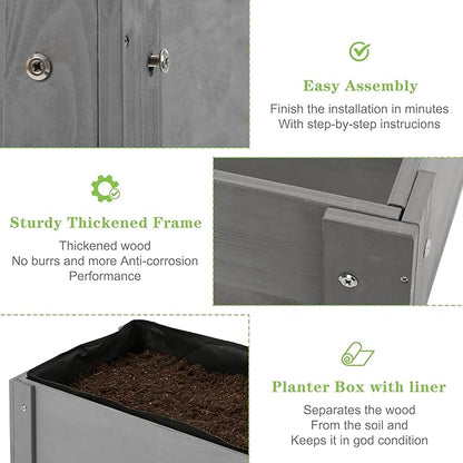 SoliWood Raised Garden Bed with Legs, 40x20x31'', Outdoor Wood Elevated Planter Box, Thick Legs, w/Liner