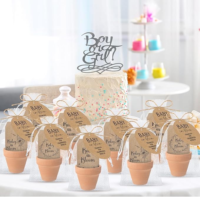 Baby Shower Party Favors Baby in Bloom Envelopes Seed Packets Include 24 Mini Terracotta Pots Seed Packets 24 Self Adhesive Envelopes Thank You Tags Gifts for Party(Kraft Paper)