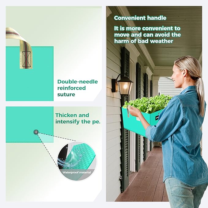 2 Pcs 135 Gallon PE Rectangle Plant Grow Bags, 6x3x1ft Large Garden Grow Bag Outdoor 8 Grids Planter Box Planting Container for Growing Tomatoes Potatoes Plants Flowers, Green