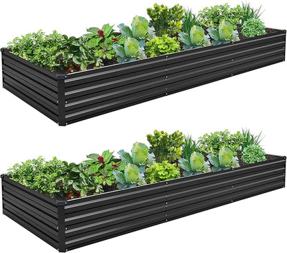 10×3×1FT(2PCS) Galvanized Raised Garden Bed Kit, Metal Planter Boxes,Large Outdoor Planters Garden for Planting Vegetables,Flowers,Herbs -Black
