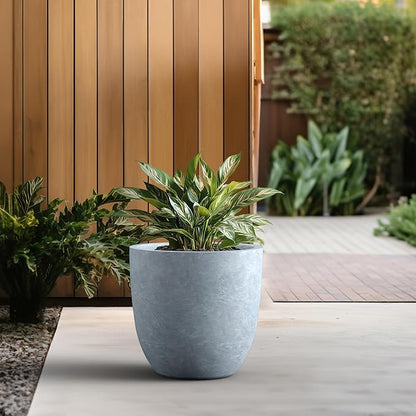Kante Round Concrete Planter, Large Outdoor Indoor Garden Pots with Drainage Hole, 18-Inch Diameter Flower Pots for Patio, Garden and Home, Slate Gray