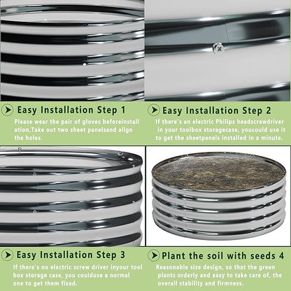 3PCS 3x3x1FT Galvanized Raised Garden Bed Kit,Vegetable Boxes-Round Metal Flower Box,Large Planter Raised Beds Outdoor Garden for Planting,Fruit,Herb-Silver