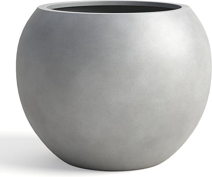 DTY Mount Sherman 21.1'' D x 16.7'' H (Pot Opening 14.6") Fiberstone Round Planter with Drainage Hole, Smooth Finishes, Weather Resistant for Indoor and Outdoor, 2 Extra Coco Mats - Gray, Large