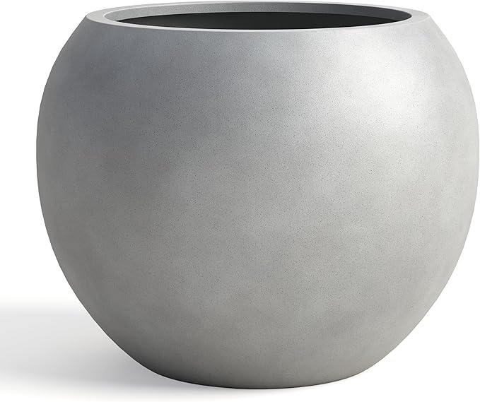 DTY Mount Sherman 12.6" D x 10'' H (Pot Opening 8.5") Fiberstone Round Planter with Drainage Hole, Smooth Finishes, Weather Resistant for Indoor and Outdoor, 2 Extra Coco Mats - Gray, Small
