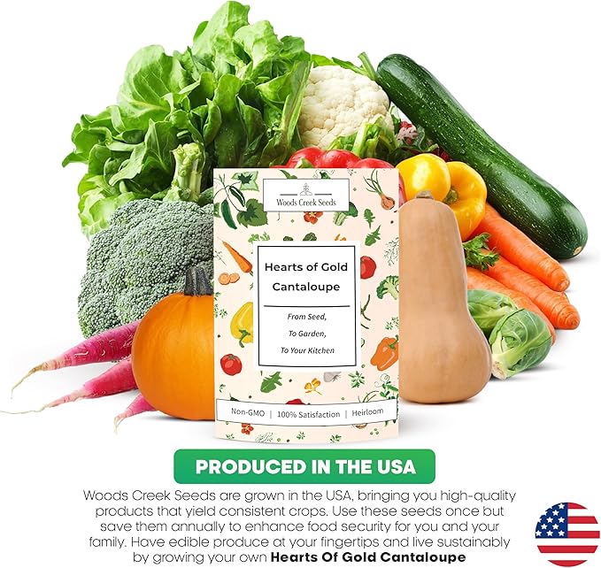 Hearts of Gold Cantaloupe Seeds for Planting – Heirloom Non-GMO Melon Seeds for Home Gardens | Woods Creek Seeds