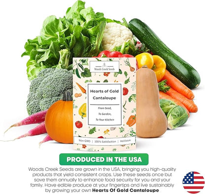 Hearts of Gold Cantaloupe Seeds for Planting – Heirloom Non-GMO Melon Seeds for Home Gardens | Woods Creek Seeds