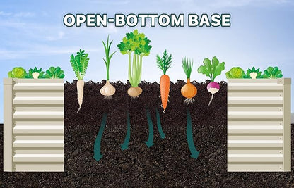 Raised Garden Bed 6x3x2ft, Galvanized Raised Garden Beds Outdoor for Vegetables Flowers Herbs, Steel Large Deep Planter Box, Tall Raised Garden Bed with 3ftx30ft Weed Barrier Fabric and Glove, Beige