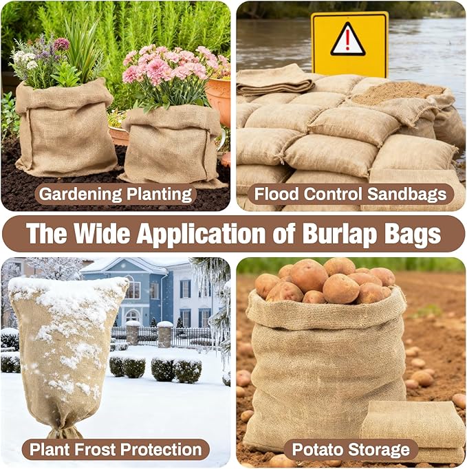 MAQIHAN 2 PCS Burlap Sack - 19.6" x 35" Burlap Bags for Plants High Density Natural Jute Bag of Potatoe Storage Plant Grow Bags with Rope Potato Sacks Race Bag Halloween,Christmas Decorations