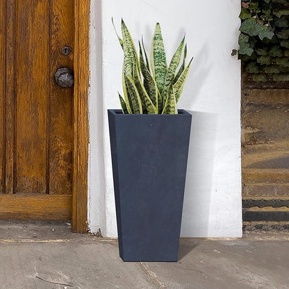 Kante 24.4" H Concrete Tall Tapered Planter, Large Outdoor Indoor Garden Plant Pot with Drainage Hole and Rubber Plug Home and Patio, Dark Gray