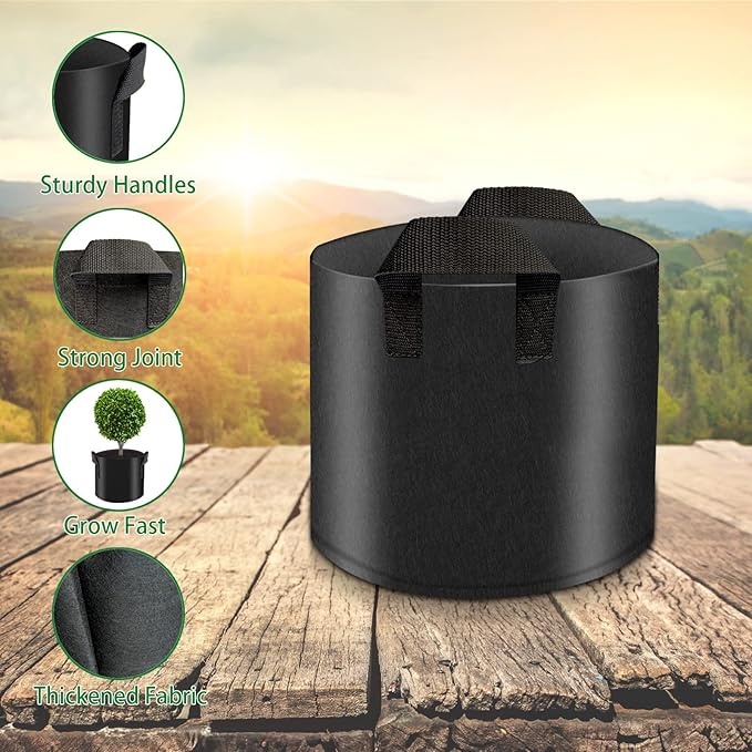 10 Pack 3 Gallon Heavy Duty Thickened Non-Woven Grow Bags with Handles - Black, Modern Style - Indoor & Outdoor Use