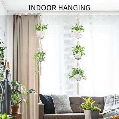 Macrame Plant Hanger - Fits 4 to 8 inches Pots for Indoor Outdoor, 49"/72" 2 Sizes Set, Ivory (POTS NOT Included)