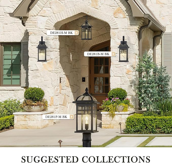 Emliviar Large Black Outdoor Wall Light, 22 Inch Farmhouse Outdoor Lights for House, Die-cast Aluminum with Seeded Glass Shade, DE281B-M BK