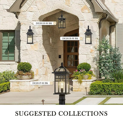 Emliviar Large Black Outdoor Wall Light, 22 Inch Farmhouse Outdoor Lights for House, Die-cast Aluminum with Seeded Glass Shade, DE281B-M BK