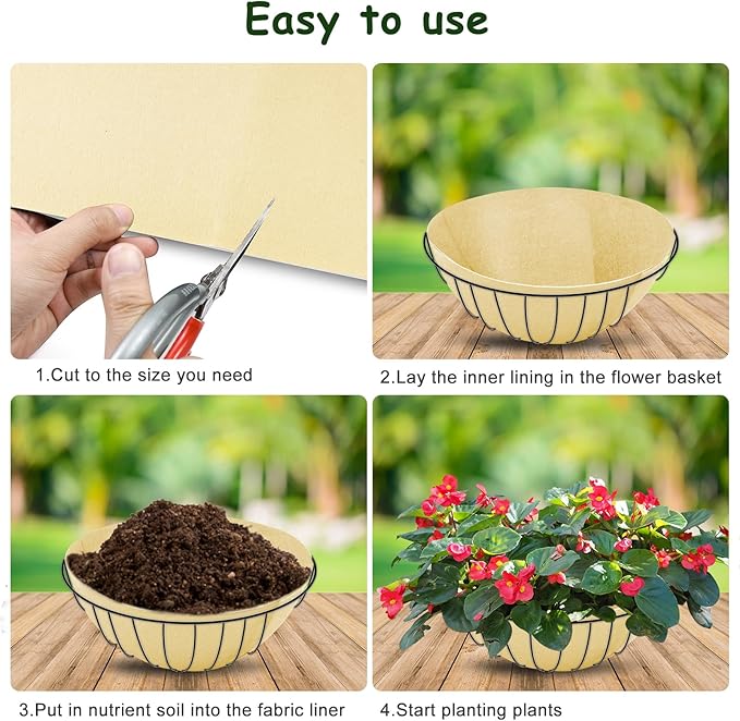 12x120 Inch Fabric Planter Liner Roll Non Woven Plant Felt Liner Roll Beige Coco Liners Roll Alternative Coconut Basket Liner Roll Replacement Easy to Cut for Planter Hanging Flower Basket Window Box