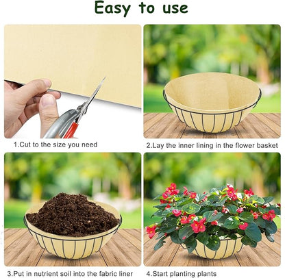 12x120 Inch Fabric Planter Liner Roll Non Woven Plant Felt Liner Roll Beige Coco Liners Roll Alternative Coconut Basket Liner Roll Replacement Easy to Cut for Planter Hanging Flower Basket Window Box