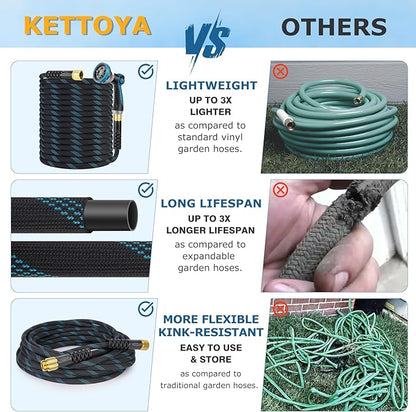 Non-Expanding Garden Hose 100 ft, Kink Free Flexible Water Hose with 10-Pattern Spray Nozzle, Lightweight Hose Pipe, Leak Proof, 3/4" Swivel Connectors, Super Fabric, Portable Storage Strap