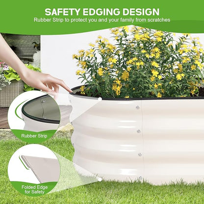 Galvanized Raised Garden Bed - 4×2×1ft (2 Packs) Planter Raised Beds for Gardening | Oval Metal Garden Planter Box with Safety Edging and Gloves for Vegetables Fruits and Flower (White)