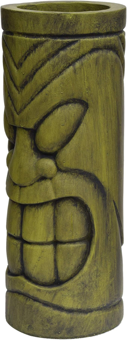 Christopher Knight Home Jorine Lightweight Concrete Planter, Cast Stone Planter, Tiki Totem Urn, Tall Plant Pot, Polynesian Garden Pot with Drainage Hole for Backyard Hall Garden, Antique Green