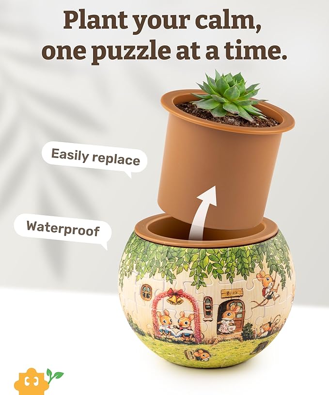 PieceRelax 3D Puzzle Planter - Smart - Happy Reading - Danish Folklore Style, Home Decor Flower Pots for Indoor Cactus, Succulents Pots [K1102]