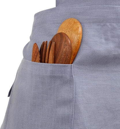 Pure Linen Cross Back Apron Dress, Adjustable Waist & 2 Pockets. Unisex Kitchen & Server Apron, 26.5"x33.5".
