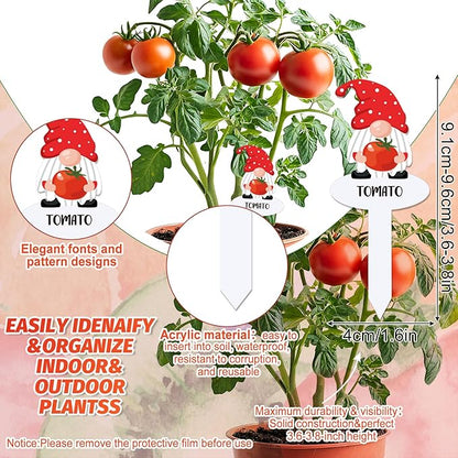 24Pcs Gnome Vegetable Plant Markers 24 Styles Funny Acrylic Garden Potted Plant Labels Sign Waterproof Plant Name Stake Tags for Nursery Indoor Outdoor Garden Decoration