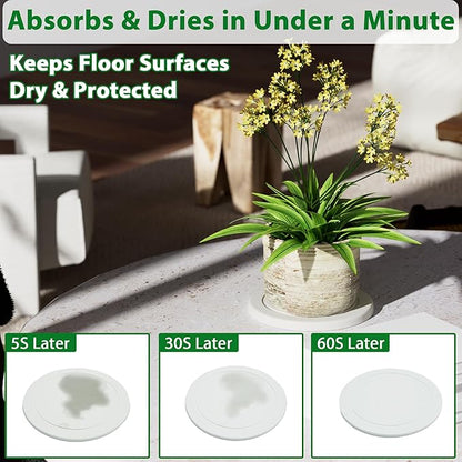 Plant Saucer Flower Pot Saucers Plant Trays for Pots Instant Dry Diatomaceous Earth Round Plant Drip Trays for Indoors Keeping Counter and Floors Dry and Clean (2pcs White Medium)