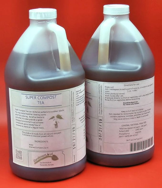 Super Compost Tea (128 oz - 1 Gallon, in Two Half Gallon Bottles) Natural and Organic for Plant Food, Nutrient, Fertilizer and Growth Efficiency