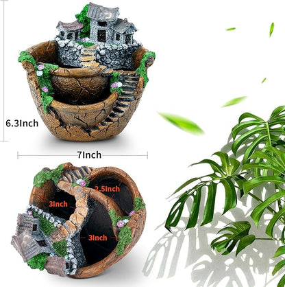 goldblue Fairy Garden Planter Plants Pot Tiny Creative Flowers Succulent Plants Fairy House Pot Holders Hanging Garden Design with Sweet House (Orange)