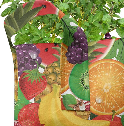 Ambesonne Colorful Grow Bags 5-Pack, Tropical Fresh Fruits, Heavyduty Fabric Pots with Handles for Plants, Scarlet