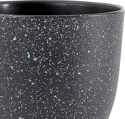 WOUSIWER Plant Pots 10/9/8 inch, Set of 3 Modern Decorative Plastic Planters with Drainage Holes and Saucers for House Plants Indoor Flowers Plants, Black with White Speckles