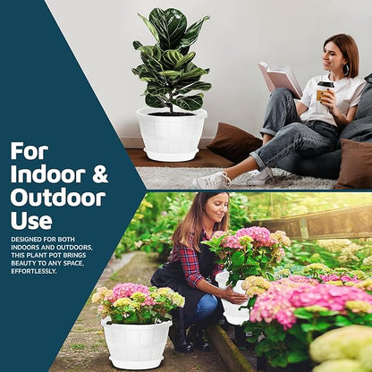 10-Inch Whiskey Barrel Planters Outdoor Pack of 20 - Durable Plastic Plant Pots for Indoor & Outdoor Use with Drainage & Saucer, Lightweight Rustic Barrel Planters for Flowers, Herbs & Small Plants