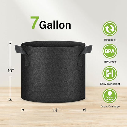 HealSmart Plant Grow Bags 7 Gallon, Tomoato Planter Pots 5-Pack with Handles, Aeration Nonwoven Fabric, Heavy Duty Gardening Planter for Vegetable, Herbs and Flowers, Black New