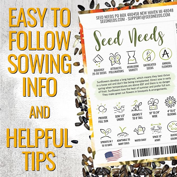 Seed Needs Heirloom Sunflower Seed Packet Favors for Party Events - Pre-Filled & Ready to Hand Out - Great for Weddings, Bridal Showers, Memorials, Fundraisers (30 Packets)