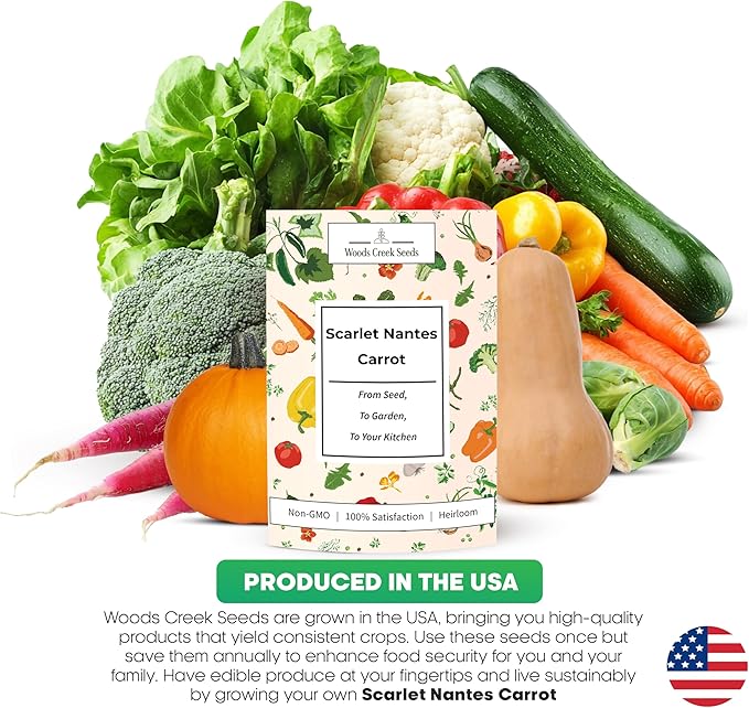 Scarlet Nantes Carrot Seeds for Planting – Heirloom, Non-GMO Nantes Carrot Seeds for Home Gardens, Sweet Tender Carrots for Fresh Eating | Woods Creek Seeds
