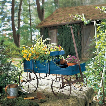 Collections Etc Amish Wagon Decorative Indoor/Outdoor Garden Backyard Planter, Blue