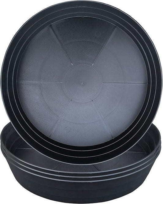 16 Inch Large Plant Saucers, Extra-Deep 2.3 in Black Drip Trays for Flower Pot, Heavy Duty Drainage Tray for Indoors No Holes, 4 Pack Plastic Planter Plate Water Catcher for Pots Base 12 13 14 in