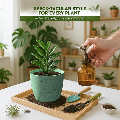 Utopia Home - Spotty Plant Pots Indoor with Drainage - 7/6.6/6/5.3/4.8 Inches Flower Pots - 5 Pack Plastic Planters - Ideal for Stocking Stuffers - (Speckled Mint, Pack of 10)