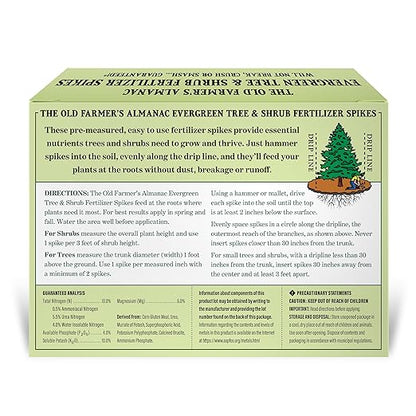 The Old Farmer's Almanac Evergreen Tree & Shrub Fertilizer Spikes, 10-4-10 (24 Spikes - 6.0 Lbs)
