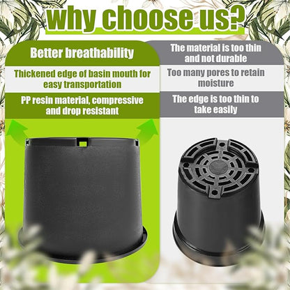 7 Gallon Nursery Pots Plastic Container Injection Molded Pot for Plants Flexible with Drainage Holes Suitable for Plants Soil Growers or Hydroponics Black 10 Pcs