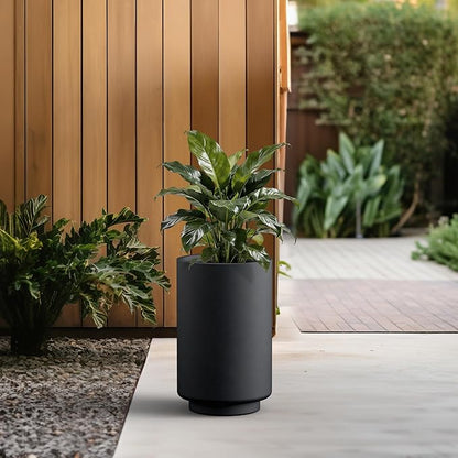 Kante 20.1 Inch Tall Concrete Planter, Round Pedestal Design Garden Pot for Indoor Outdoor Plants, Modern Garden Pot with Drainage Hole, Black Finish with Painted Interior