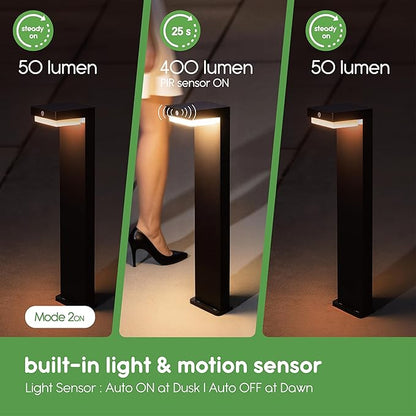Solar Pathway Lights - Walkway Solar Lights for Outside - PIR Sensor & Two Lighting Modes - Rechargeable Battery Lasts Up To 55 Hours - 3000K - IP44 Weather Resistant - 2 Pack - 20.5" Height