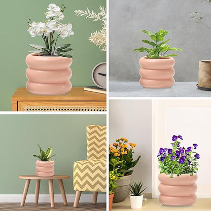6.5 Inch Modern Plant Pot Pink Ceramic Glaze Succulent Planters for Indoor Unique Pots, Planter with Drainage Holes Small Cute Bubble Porcelain for Herb Snake Plants