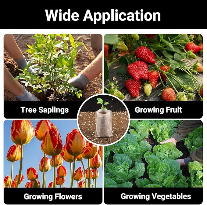 Biodegradable Seed Nursery Bags, Non-Woven Plants Grow Bags, Fabric Seedling Pots Plants Pouch, Gardening Seed Plant Bag with Soil Scoops, Home Garden Tool Supply for Farms (3.15"x3.94"/Pack of 500)