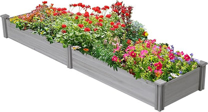 Topeakmart 95 x 25 x 11inches Wooden Elevated Raised Garden Bed 8x2ft Raised Kit Divisible - Garden Planter Boxes for Vegetables Outdoor Outside, Gray