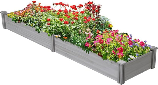 Topeakmart 95 x 25 x 11inches Wooden Elevated Raised Garden Bed 8x2ft Raised Kit Divisible - Garden Planter Boxes for Vegetables Outdoor Outside, Gray
